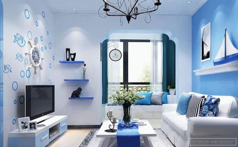 Zrak plave boje u dizajnu dnevne sobe 1